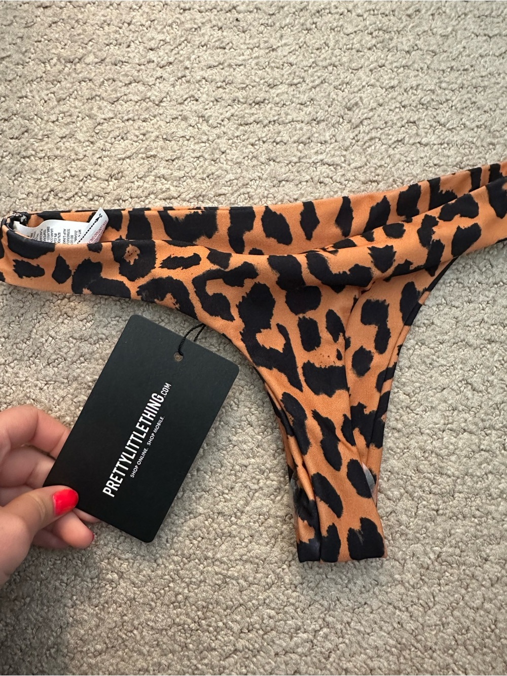PrettyLittleThing Leopard Print Swim Bottom in Tan and Black